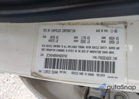 1999 Chrysler Concorde Lx z USA, uszkodzony, nr VIN 2C3HD46RXXH620742